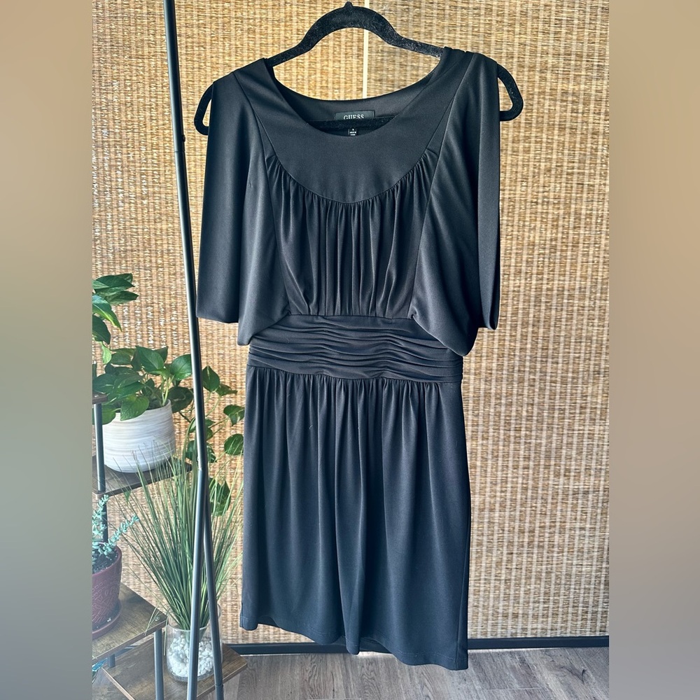 Guess Black Scoop Neck Dolman Sleeve Mini Dress